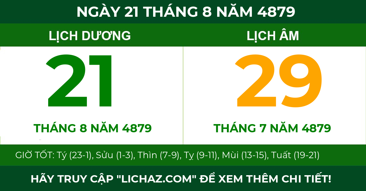 lịch âm ngày 21 tháng 8 năm 4879