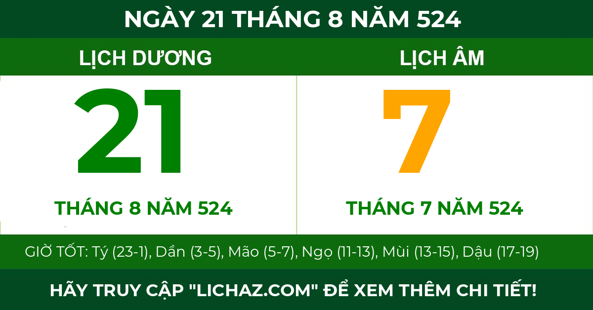 lịch âm ngày 21 tháng 8 năm 524