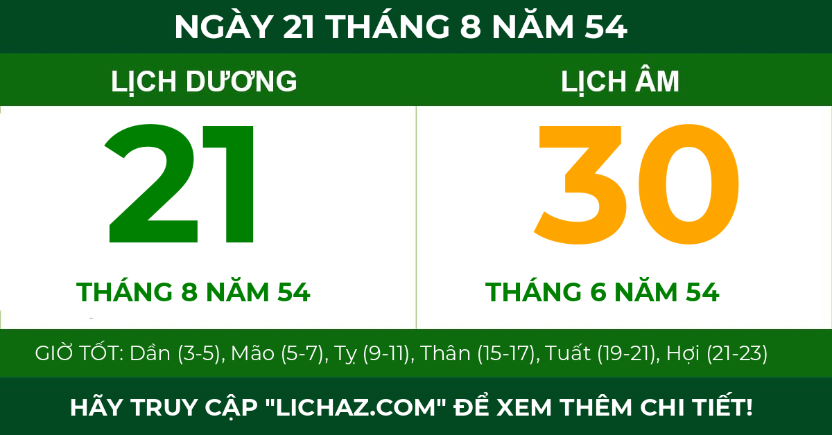 lịch âm ngày 21 tháng 8 năm 54