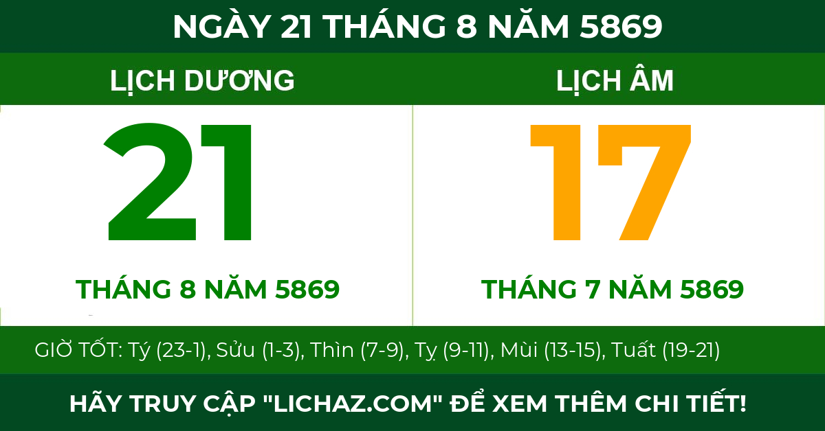 lịch âm ngày 21 tháng 8 năm 5869