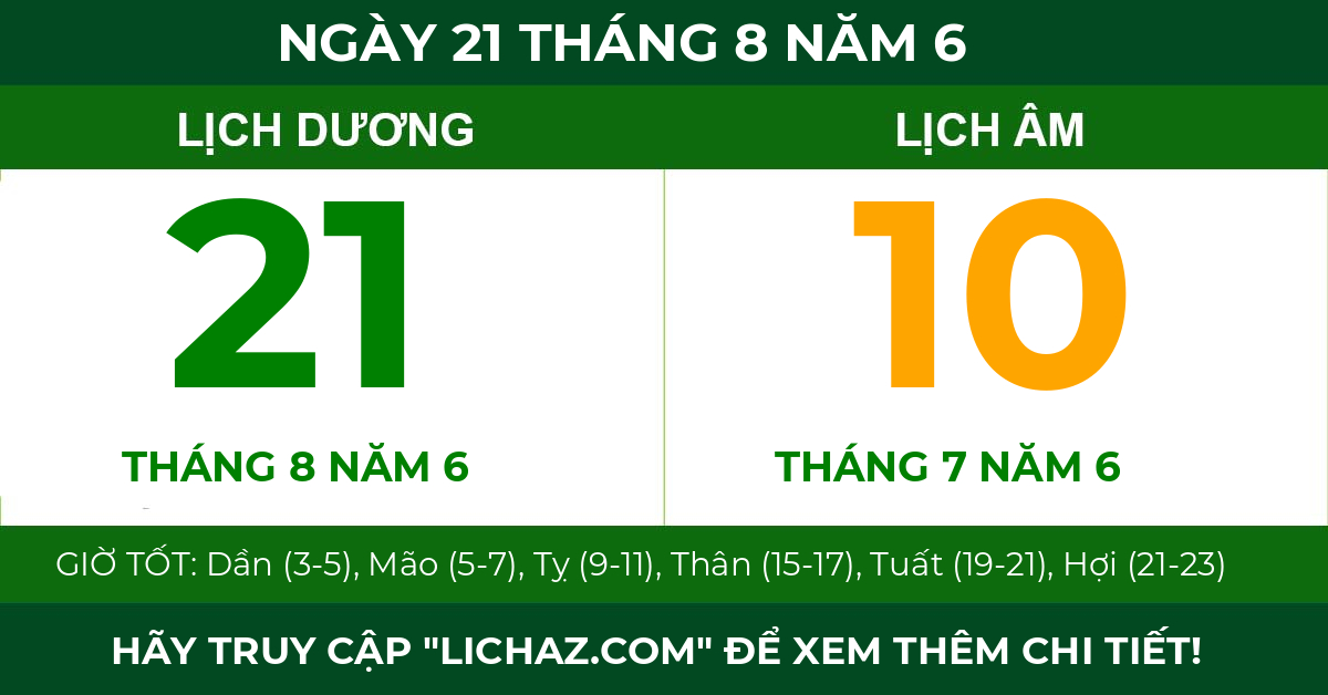 lịch âm ngày 21 tháng 8 năm 6