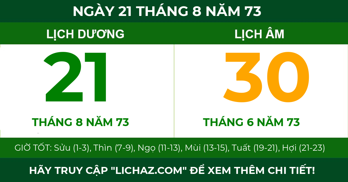 lịch âm ngày 21 tháng 8 năm 73