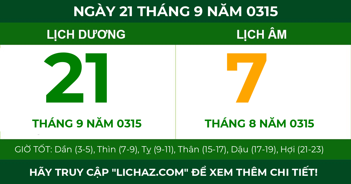 lịch âm ngày 21 tháng 9 năm 0315
