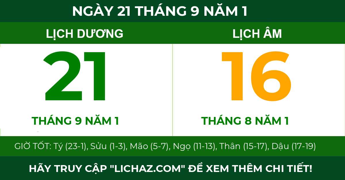 lịch âm ngày 21 tháng 9 năm 1