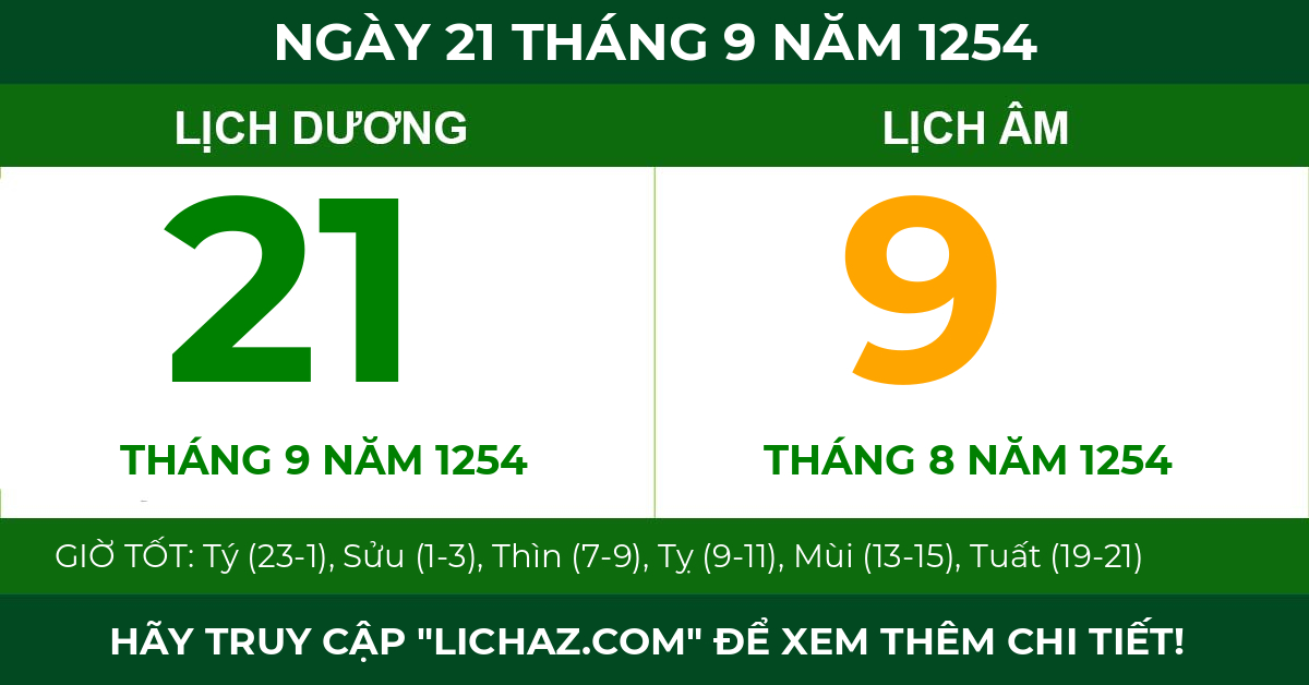 lịch âm ngày 21 tháng 9 năm 1254