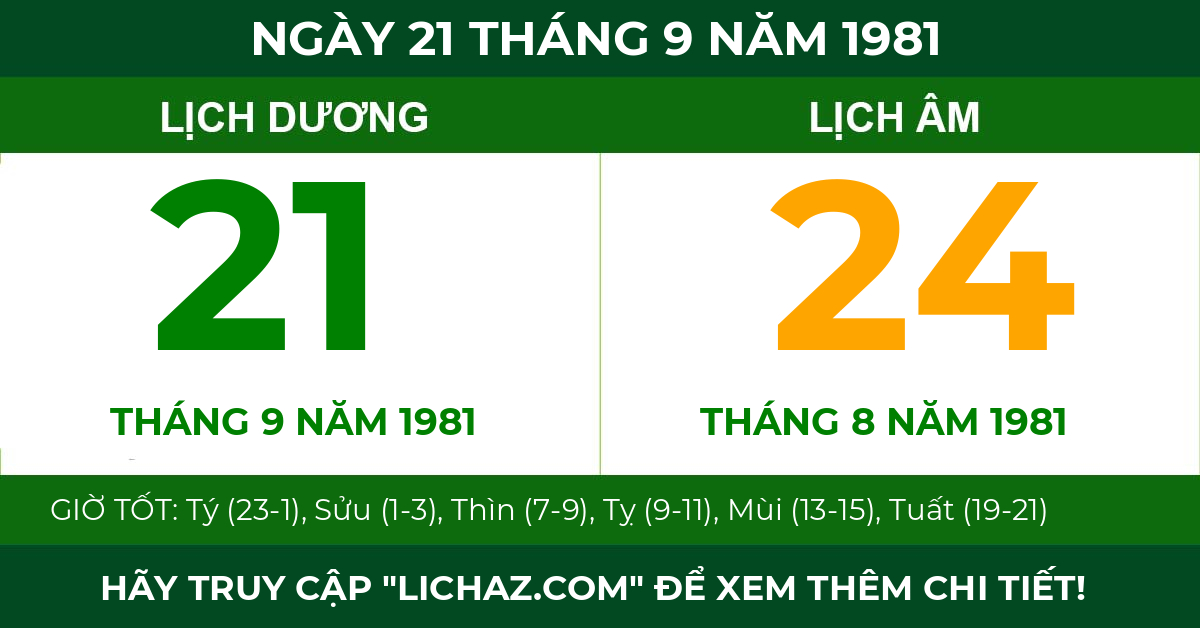 lịch âm ngày 21 tháng 9 năm 1981