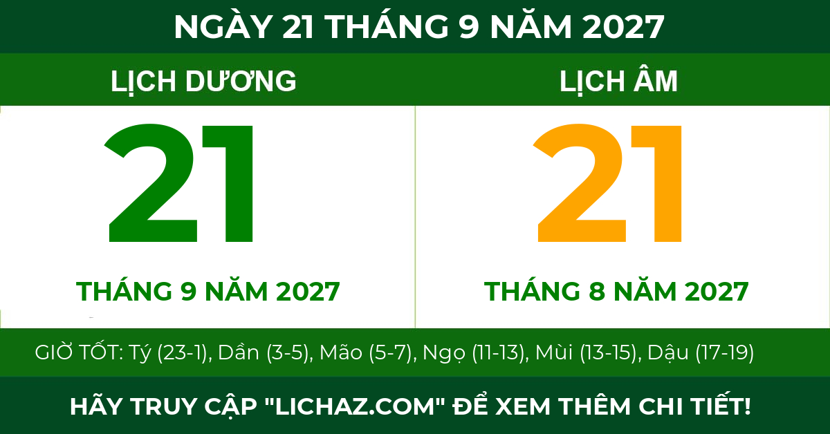 lịch âm ngày 21 tháng 9 năm 2027