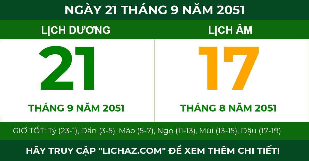 lịch âm ngày 21 tháng 9 năm 2051