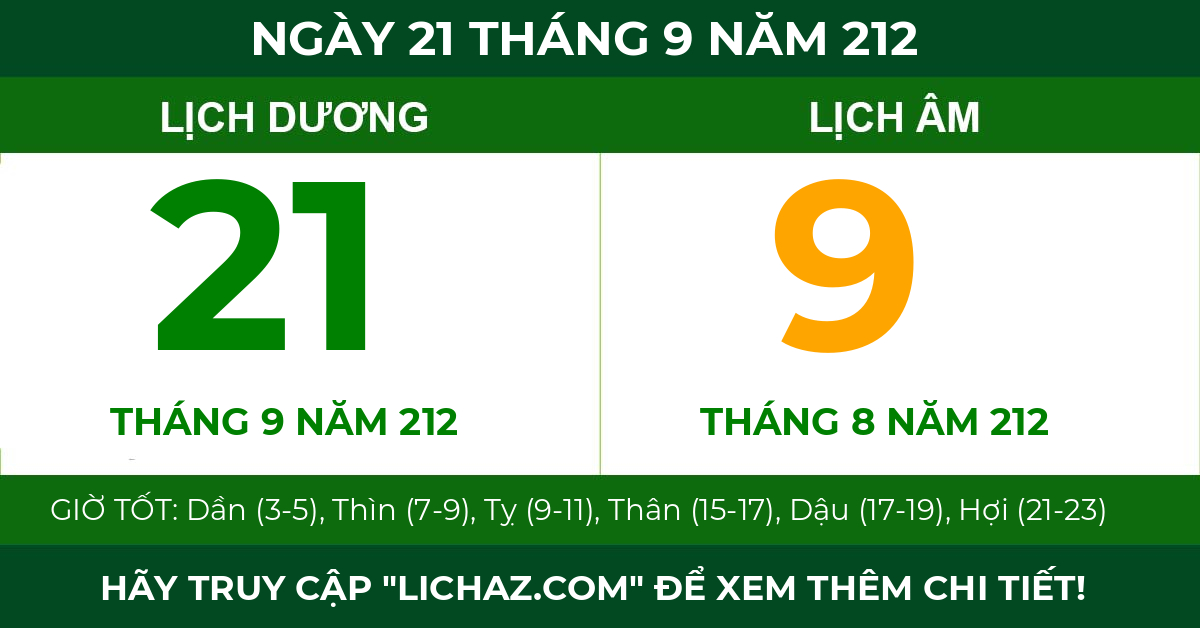 lịch âm ngày 21 tháng 9 năm 212