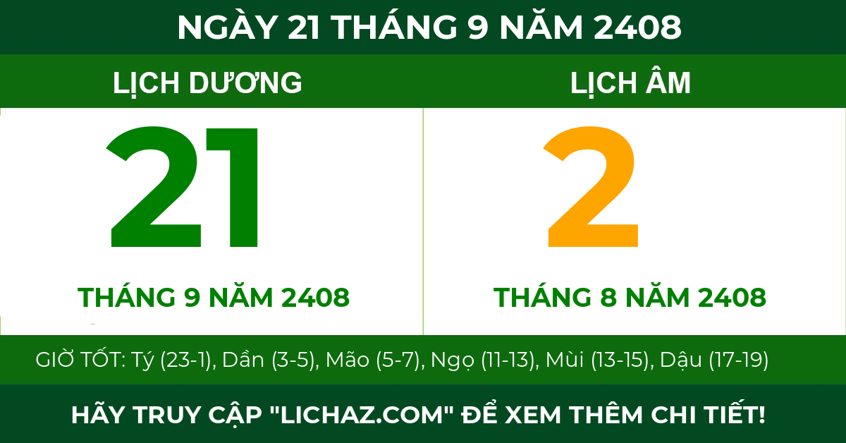 lịch âm ngày 21 tháng 9 năm 2408