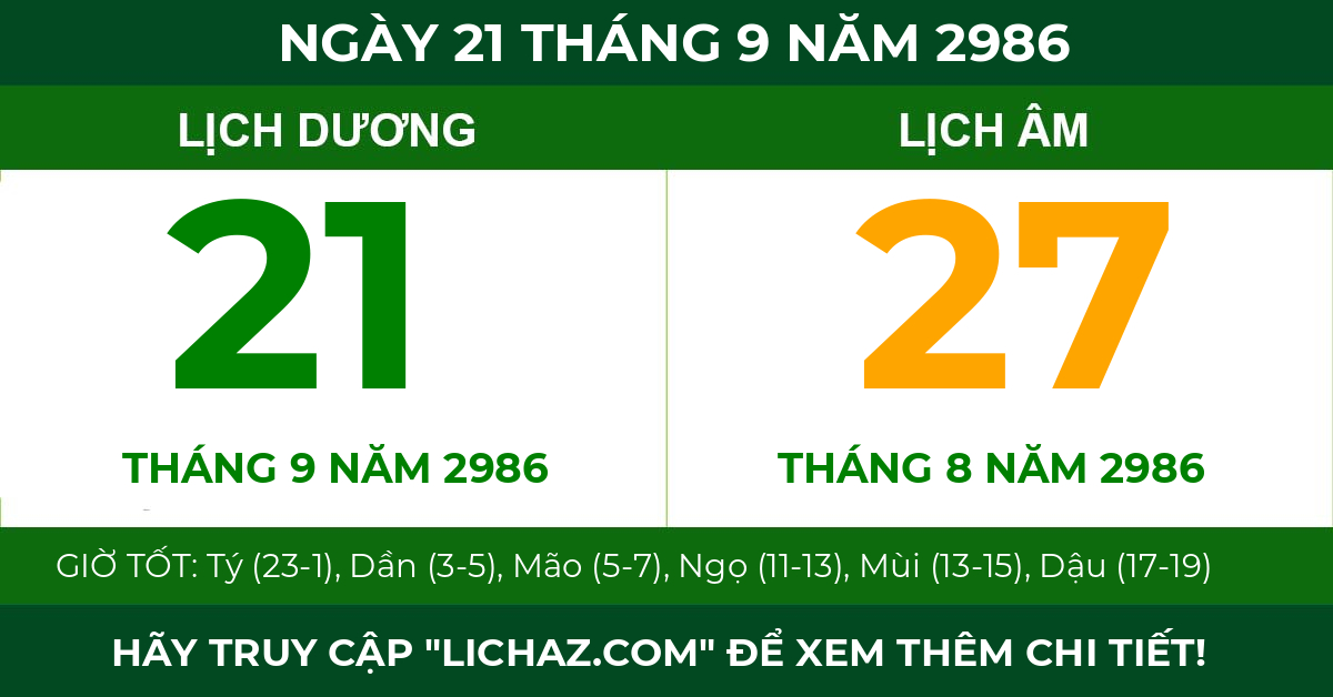lịch âm ngày 21 tháng 9 năm 2986