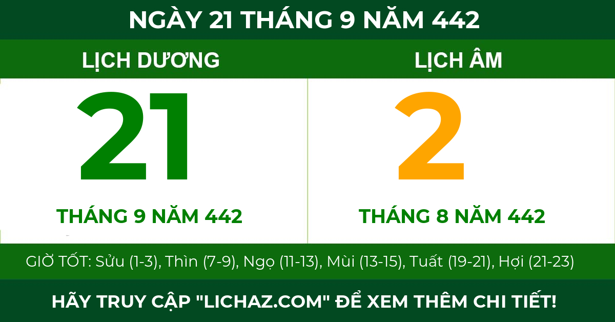 lịch âm ngày 21 tháng 9 năm 442