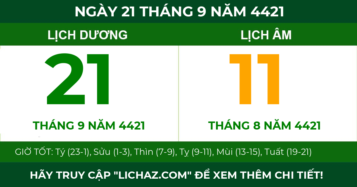 lịch âm ngày 21 tháng 9 năm 4421