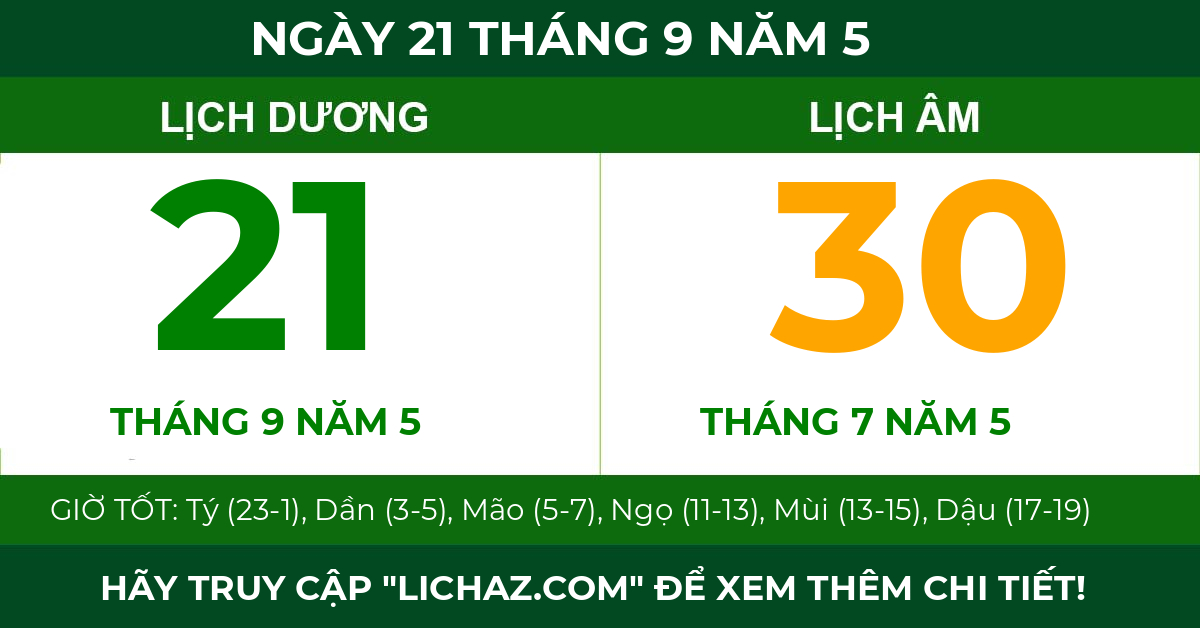lịch âm ngày 21 tháng 9 năm 5