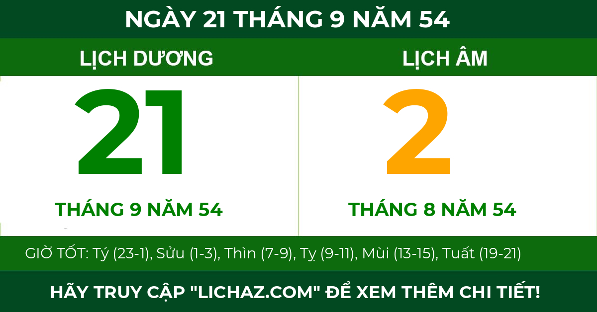 lịch âm ngày 21 tháng 9 năm 54