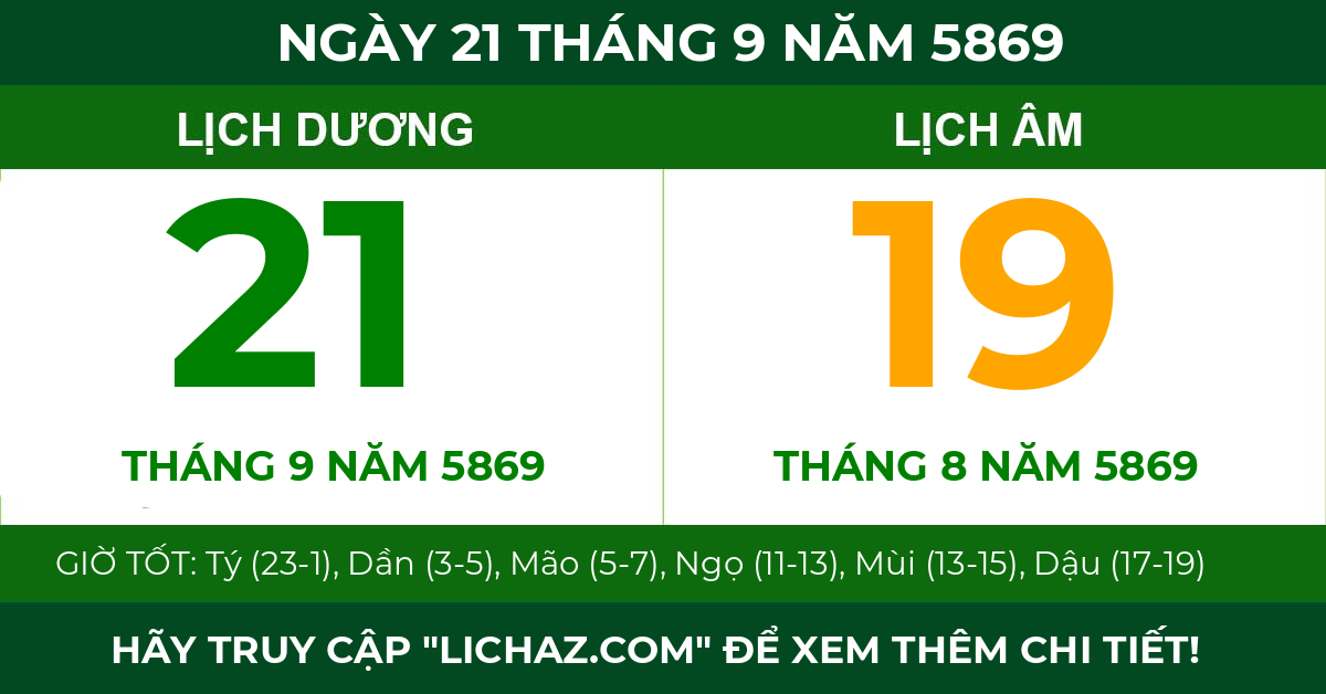 lịch âm ngày 21 tháng 9 năm 5869