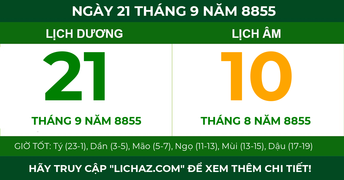 lịch âm ngày 21 tháng 9 năm 8855