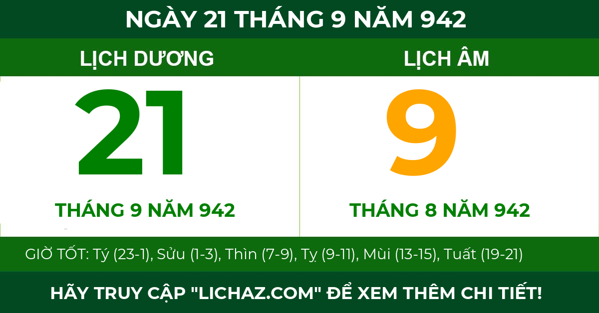 lịch âm ngày 21 tháng 9 năm 942