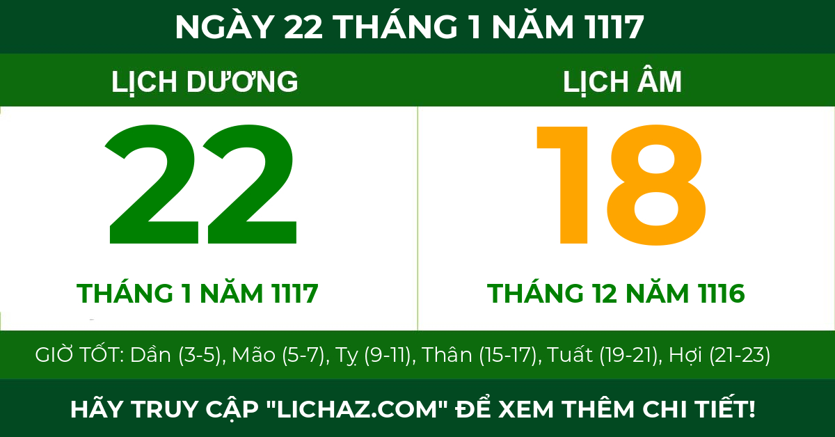 lịch âm ngày 22 tháng 1 năm 1117
