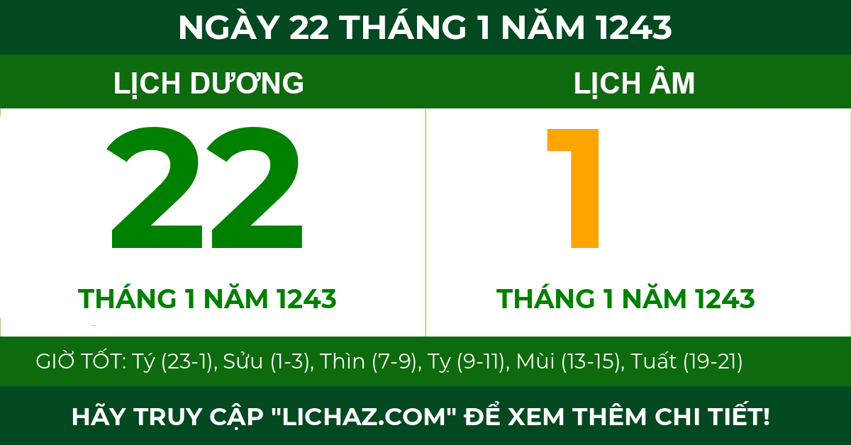 lịch âm ngày 22 tháng 1 năm 1243