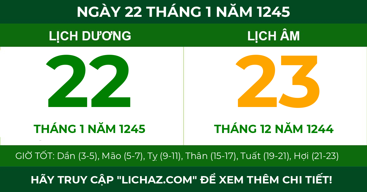 lịch âm ngày 22 tháng 1 năm 1245