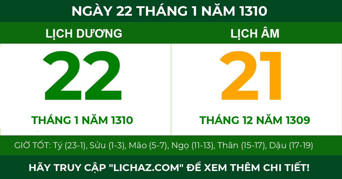 lịch âm ngày 22 tháng 1 năm 1310