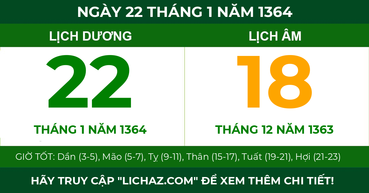 lịch âm ngày 22 tháng 1 năm 1364
