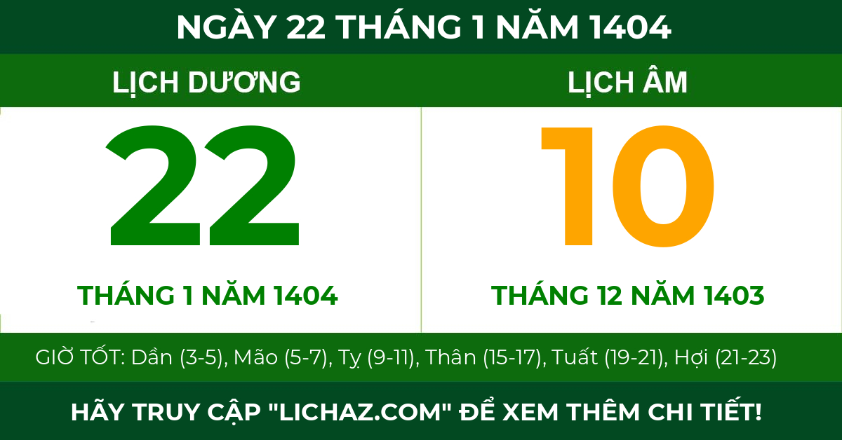 lịch âm ngày 22 tháng 1 năm 1404