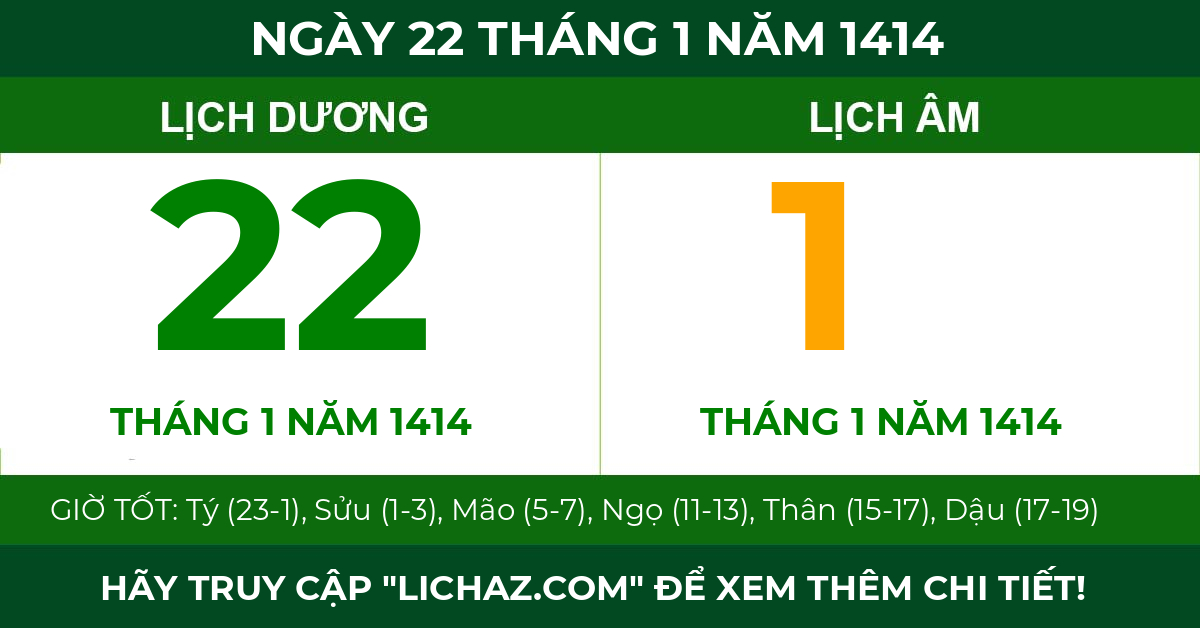 lịch âm ngày 22 tháng 1 năm 1414