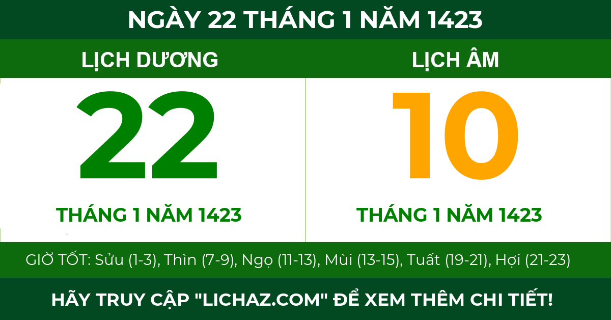 lịch âm ngày 22 tháng 1 năm 1423