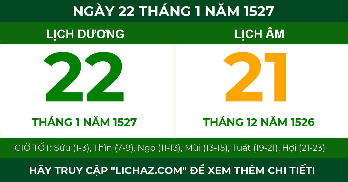 lịch âm ngày 22 tháng 1 năm 1527