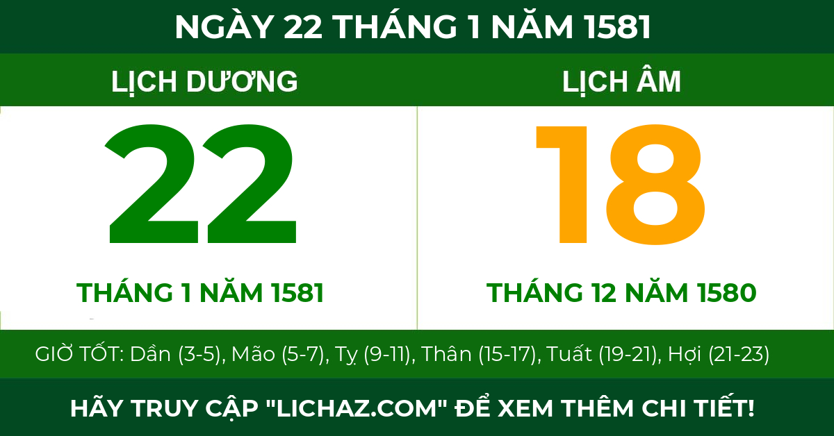 lịch âm ngày 22 tháng 1 năm 1581
