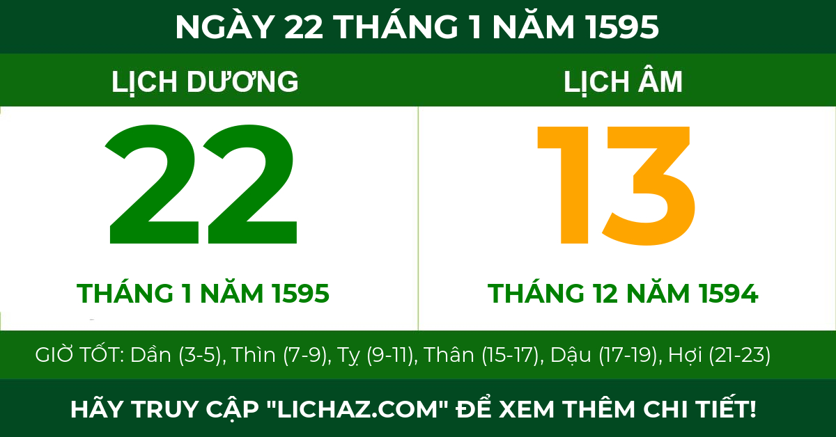 lịch âm ngày 22 tháng 1 năm 1595
