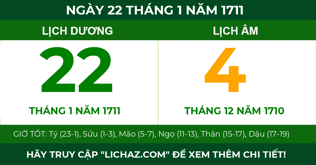 lịch âm ngày 22 tháng 1 năm 1711