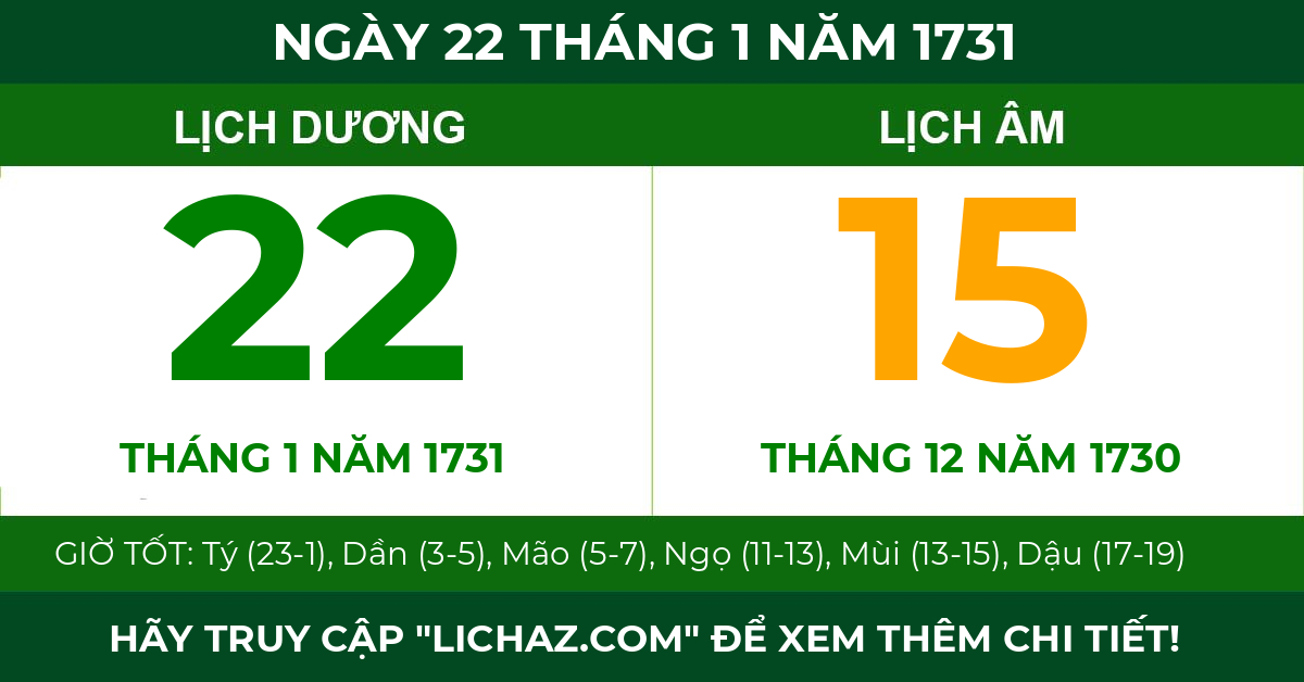 lịch âm ngày 22 tháng 1 năm 1731