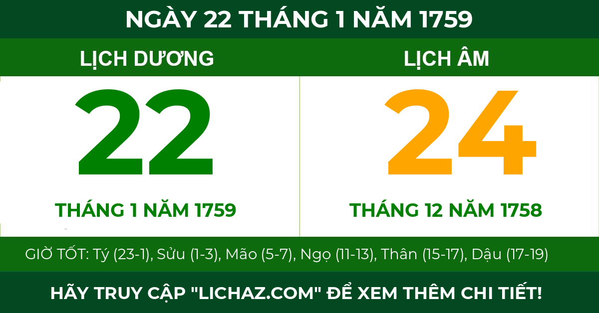 lịch âm ngày 22 tháng 1 năm 1759
