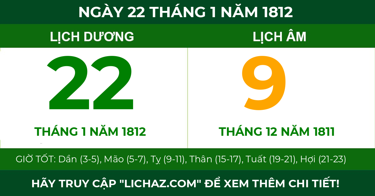 lịch âm ngày 22 tháng 1 năm 1812