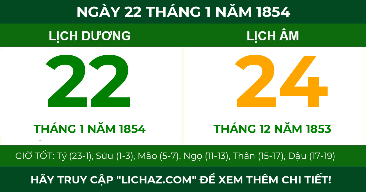 lịch âm ngày 22 tháng 1 năm 1854