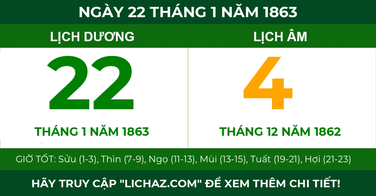 lịch âm ngày 22 tháng 1 năm 1863