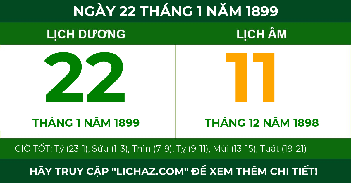 lịch âm ngày 22 tháng 1 năm 1899
