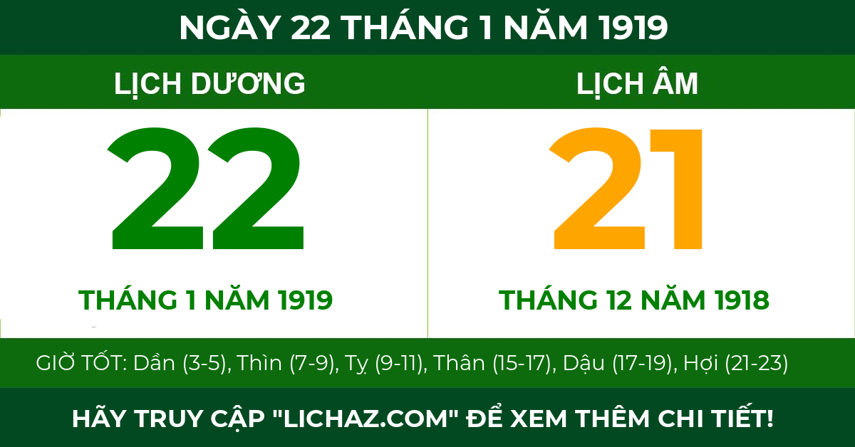 lịch âm ngày 22 tháng 1 năm 1919