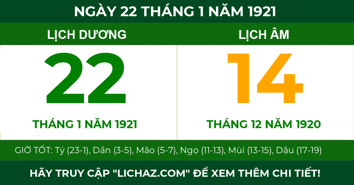 lịch âm ngày 22 tháng 1 năm 1921