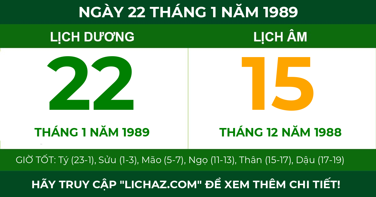 lịch âm ngày 22 tháng 1 năm 1989