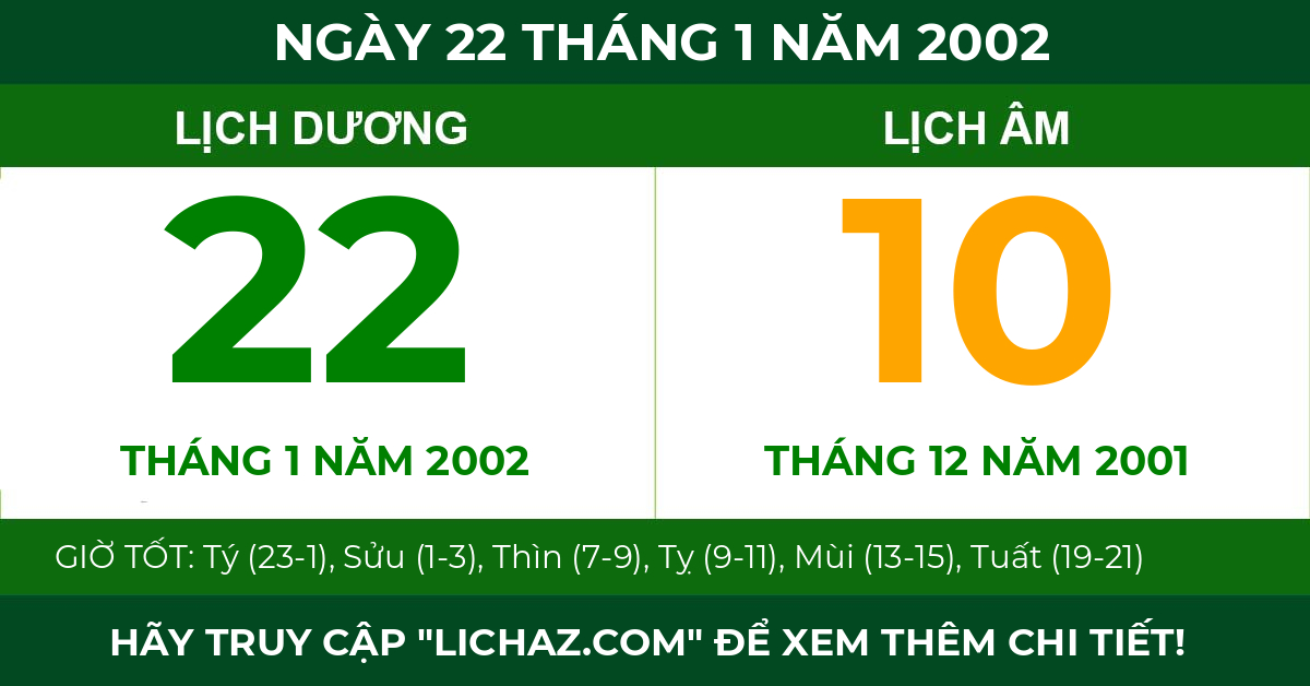 lịch âm ngày 22 tháng 1 năm 2002