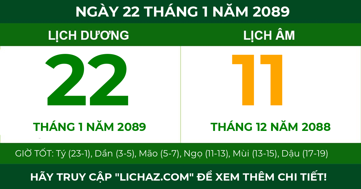 lịch âm ngày 22 tháng 1 năm 2089