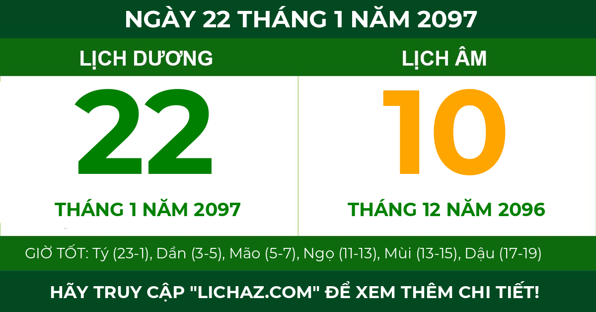 lịch âm ngày 22 tháng 1 năm 2097