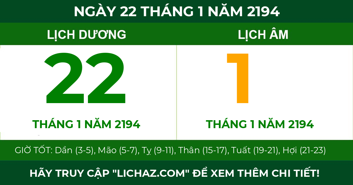 lịch âm ngày 22 tháng 1 năm 2194