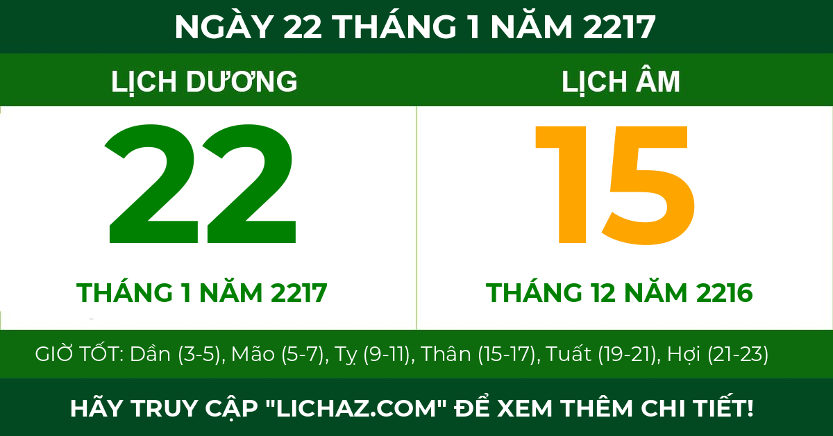 lịch âm ngày 22 tháng 1 năm 2217