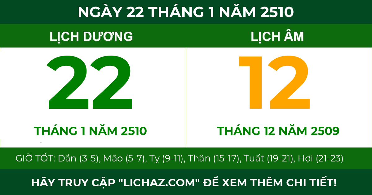 lịch âm ngày 22 tháng 1 năm 2510