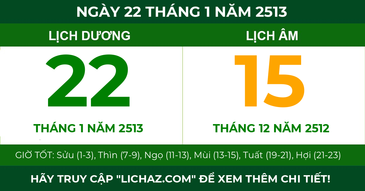 lịch âm ngày 22 tháng 1 năm 2513